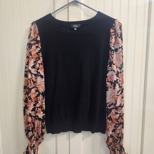 Fate Black Sweater with Floral Sleeves Size Medium